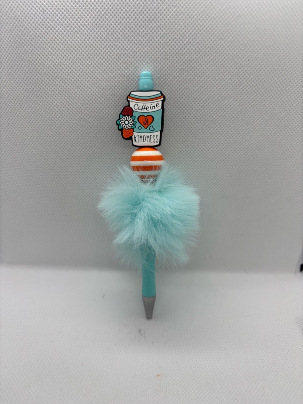 Handmade Silicone Focal Bead Caffeine & Kindness Blue and Orange Pen